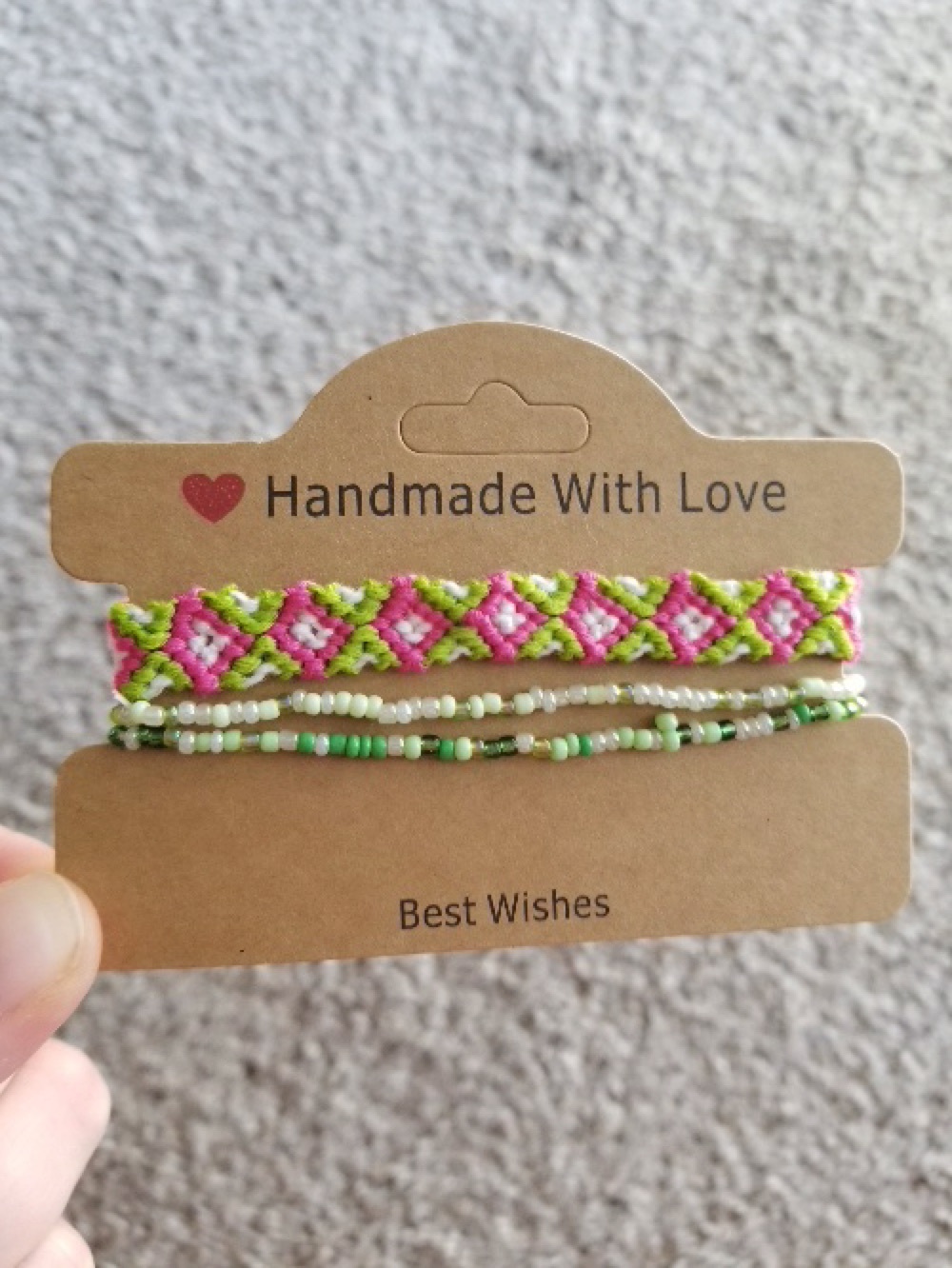 Handmade Pink & Green Friendship Bracelet Set
